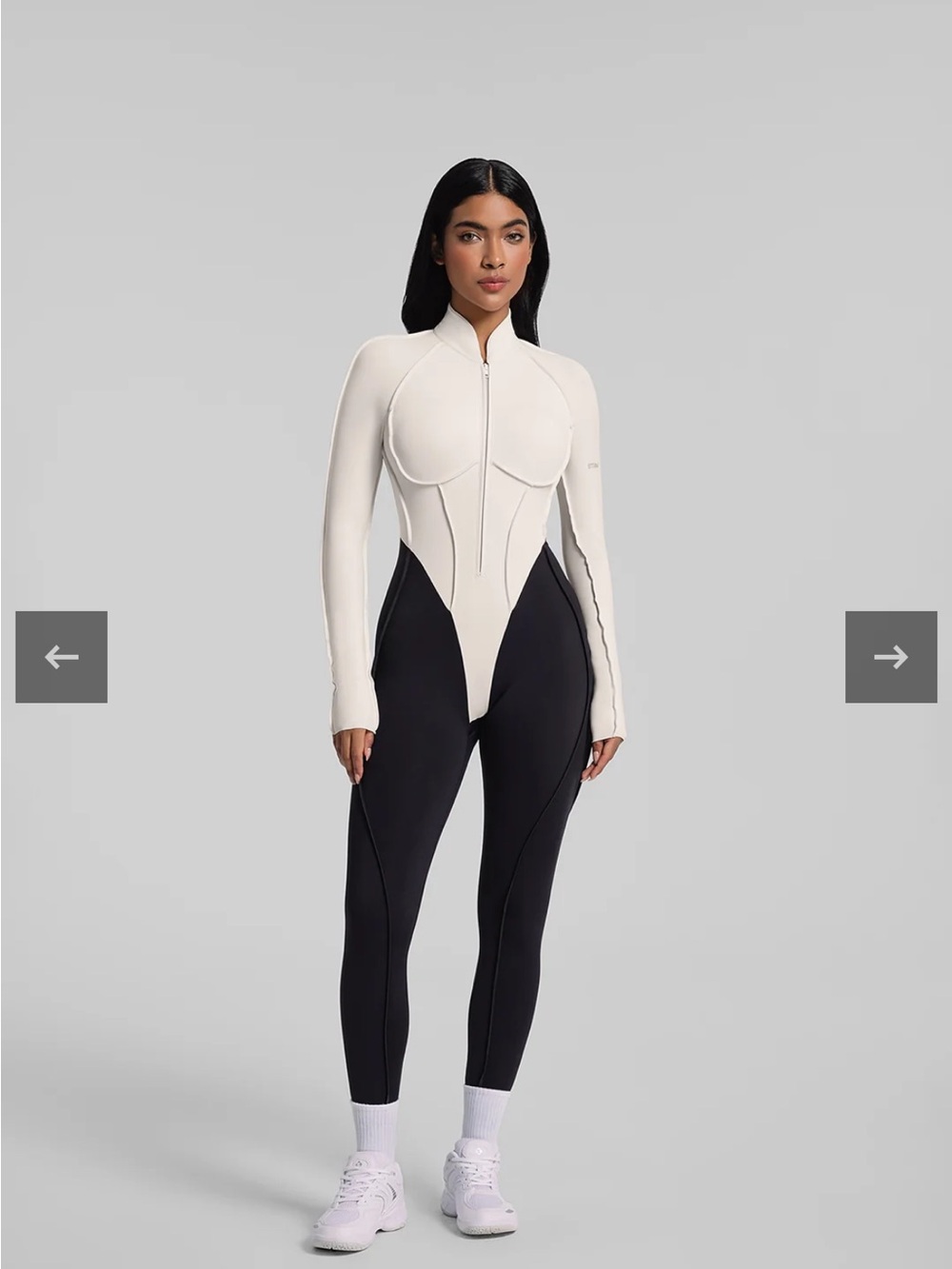BetterMe Cream & Black Zip-Front Womenβs Catsuit